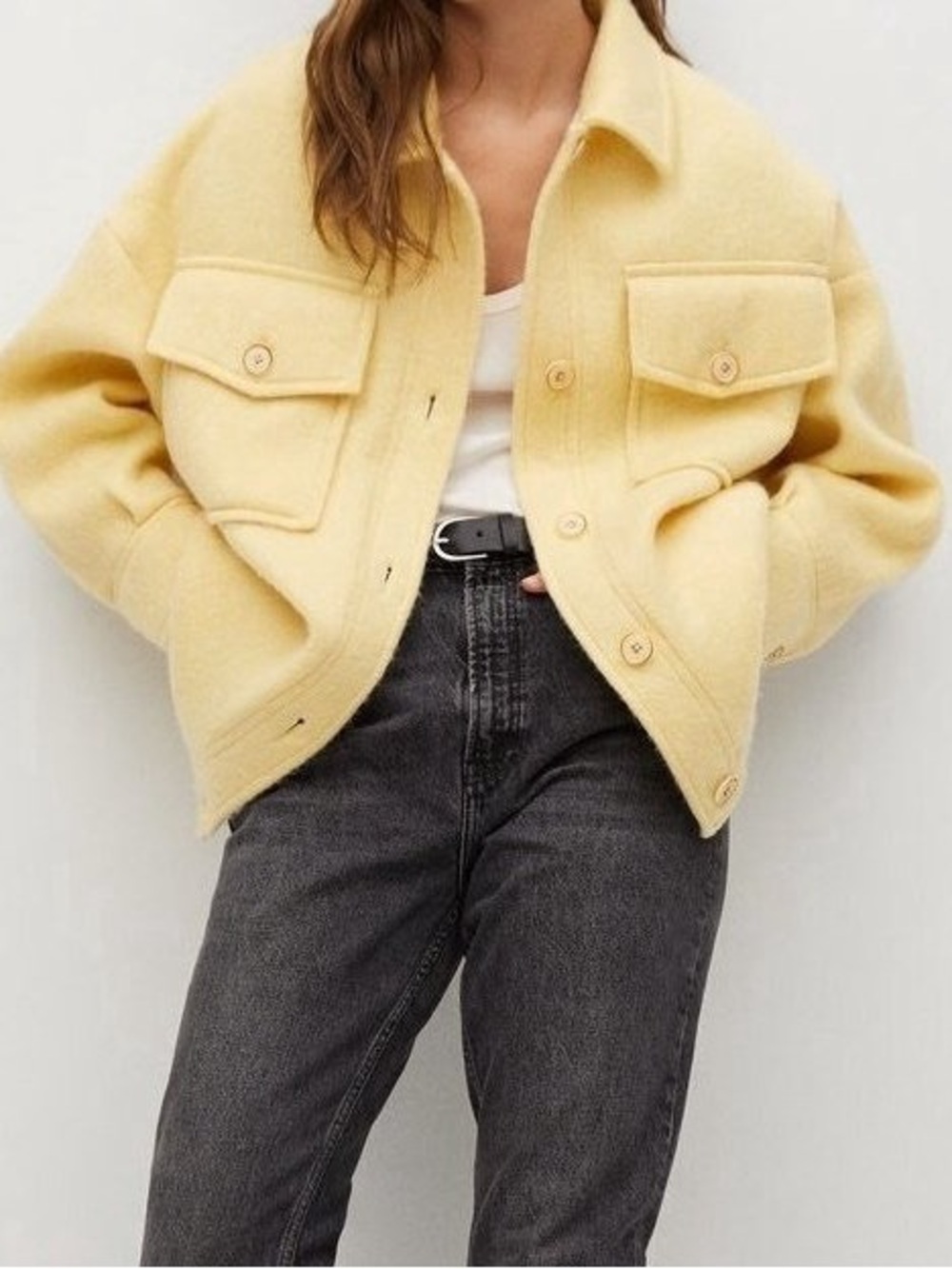 Mango Oversized Utility Jacket Butter Yellow Wool-Look Size Small Fall Cozy Chic